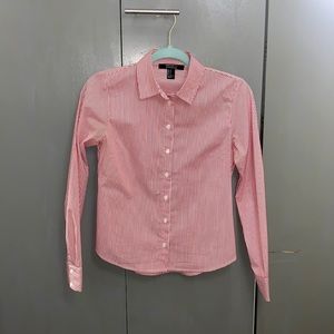 Red and white striped button down shirt